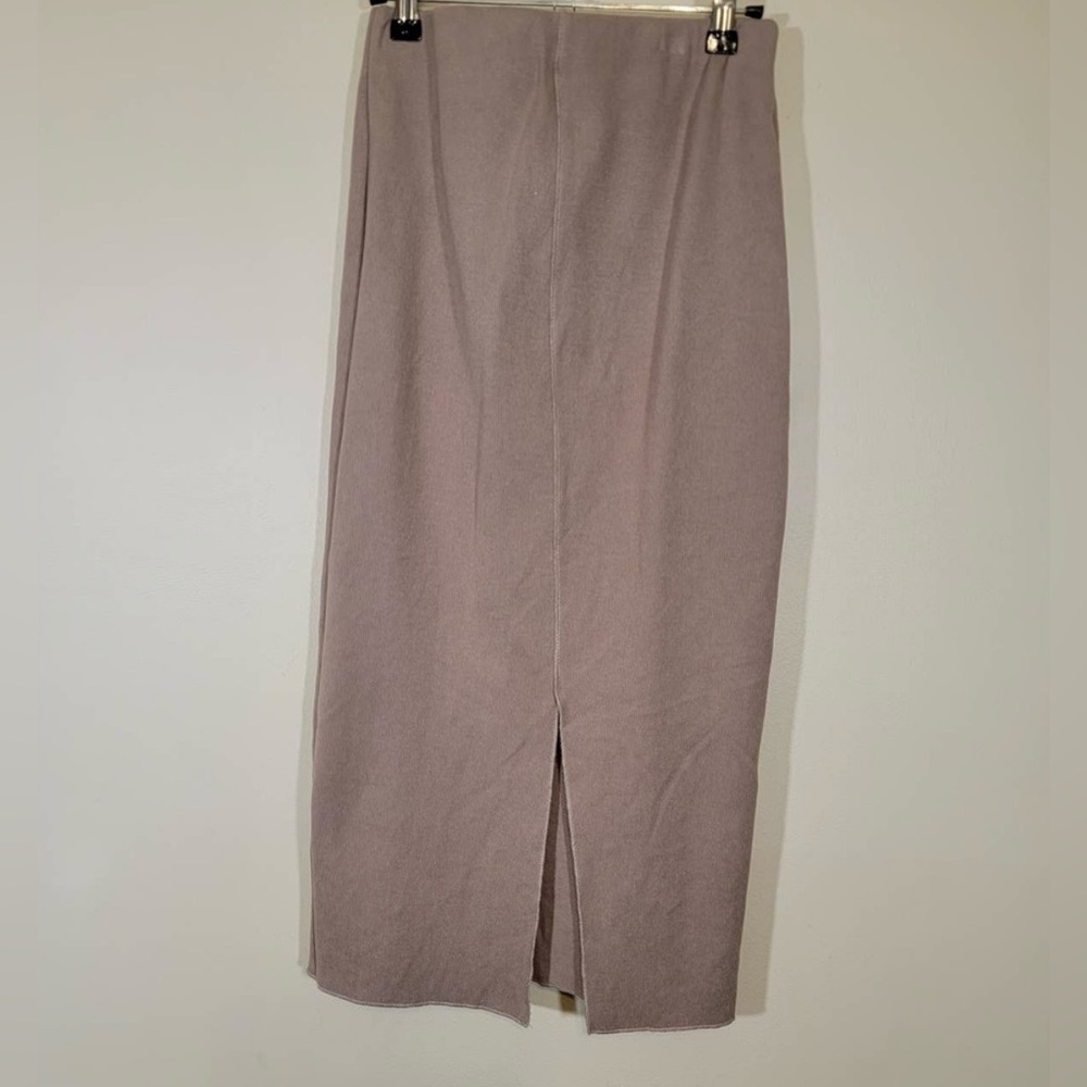 Zara NWT Women's Knit Back Split Midi Skirt Elastic Waistband Brown Size Small